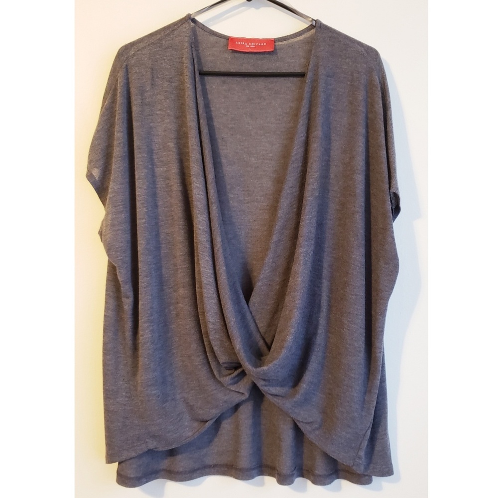 Akira | Charcoal Gray Deep Plunge Twist Front Top